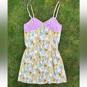 Pinky Purple & Yellow Floral Mini Dress with Adjustable Straps